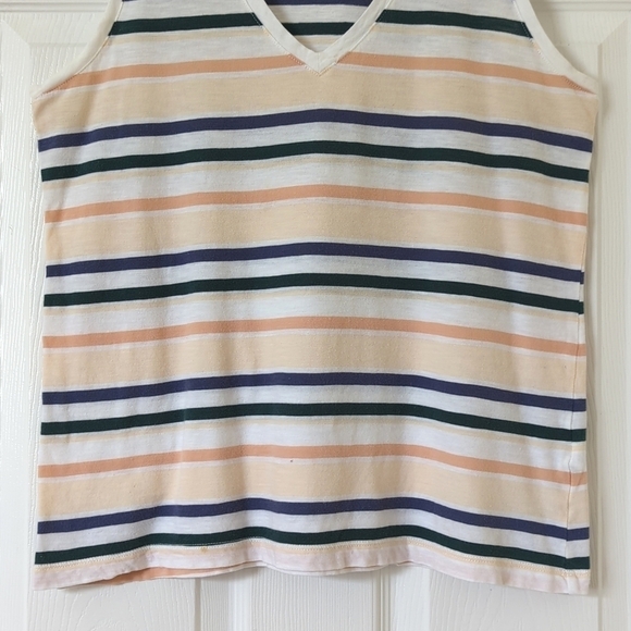 Madewell Whisper Classic Cotton Striped Sleeveless V-neck Tank Top Ivory Medium - Picture 6 of 11